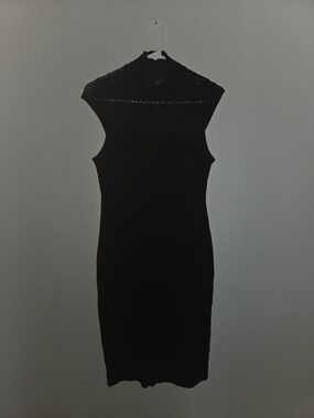 Lulu's Black Lace-Yoke Midi Sheath Dress-Small